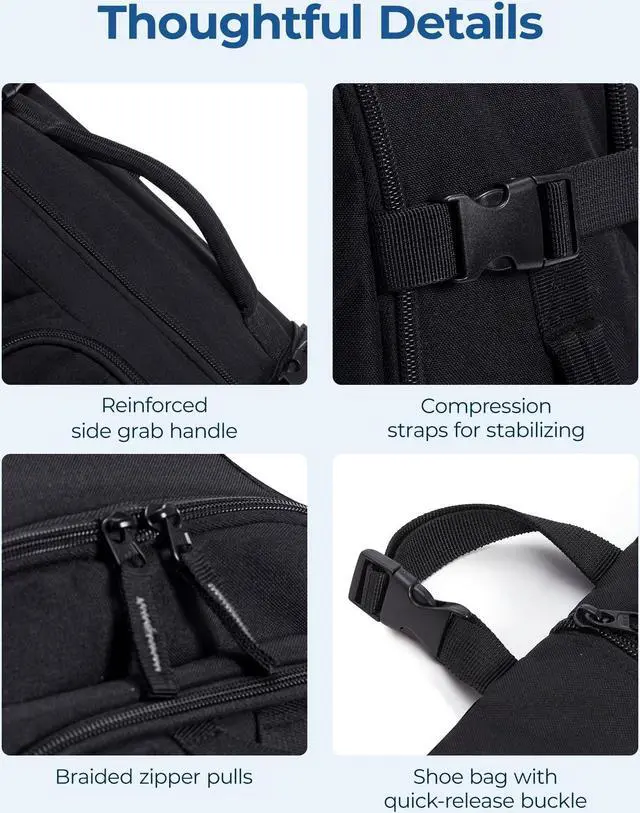 Alt view image 5 of 5 - BAGSMART Travel Backpack for Women Men, 40L Flight Approved Carry on Backpack with Shoe Bag, TSA Large Personal Item Backpack with 17 Inch Laptop Compartment, Weekender Suitcase for Travel, Black