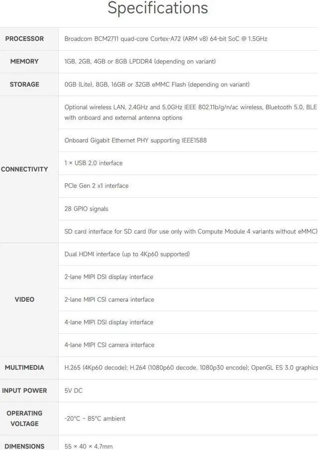 Alt view image 4 of 5 - Waveshare Pi Compute Module 4 Comes with an Official Raspberry Pi CM4101032 (with Wireless, 1GB RAM, 32GB eMMC Flash), an Antenna Kit and a HEATSINK(3 Items)