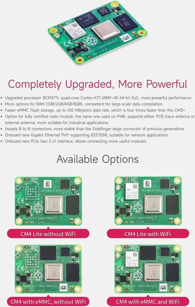 Alt view image 5 of 5 - Waveshare Pi Compute Module 4 Comes with an Official Raspberry Pi CM4101032 (with Wireless, 1GB RAM, 32GB eMMC Flash), an Antenna Kit and a HEATSINK(3 Items)