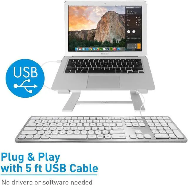Alt view image 5 of 5 - Macally Ultra Slim Mac Keyboard and an Adjustable Vertical Laptop Stand, Minimalistic Apple Aesthetic & Protects Your Laptop