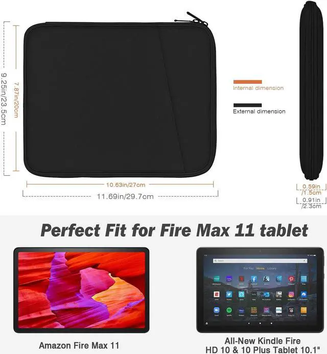 Alt view image 2 of 5 - MoKo 9-11 Inch Tablet Sleeve Bag Fits Fire Max 11 Tablet/ Kindle Fire HD 10 & 10 Plus Tablet 10.1", Tablet Carrying Case with Multi Pockets, Dark Gray
