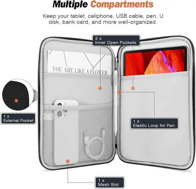 Alt view image 3 of 5 - MoKo 9-11 Inch Tablet Sleeve Bag Fits Fire Max 11 Tablet/ Kindle Fire HD 10 & 10 Plus Tablet 10.1", Tablet Carrying Case with Multi Pockets, Dark Gray