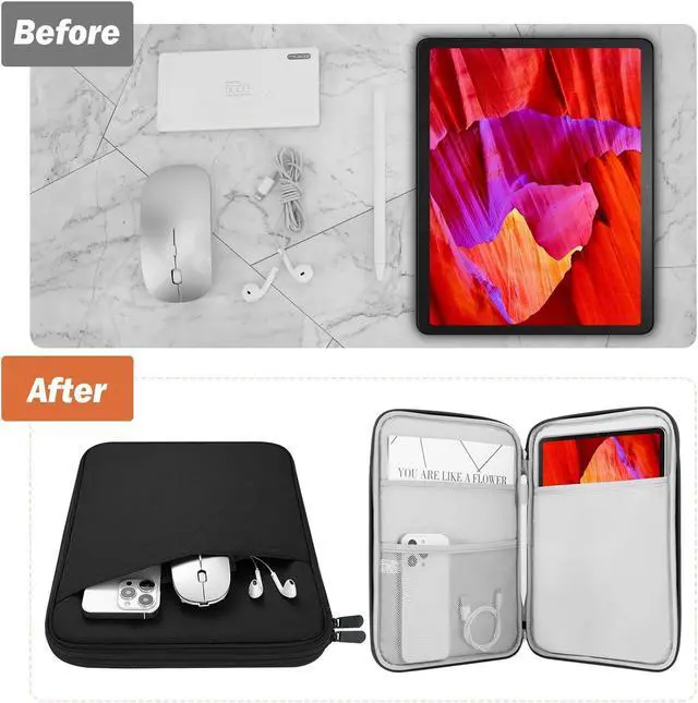 Alt view image 4 of 5 - MoKo 9-11 Inch Tablet Sleeve Bag Fits Fire Max 11 Tablet/ Kindle Fire HD 10 & 10 Plus Tablet 10.1", Tablet Carrying Case with Multi Pockets, Dark Gray