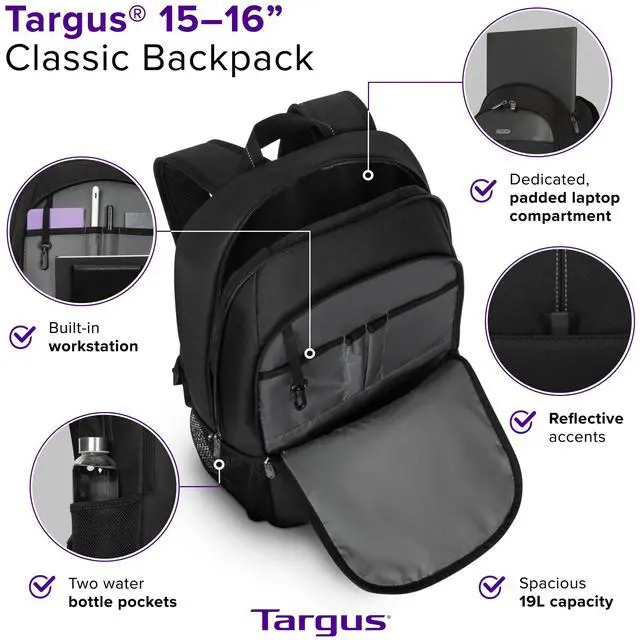 Alt view image 2 of 5 - Targus 15-16 Inch Classic Laptop Backpack - Fits Most Laptops up to 16", Padded Travel Backpack for Business Commuters, College, and Travel (TBB943GL)