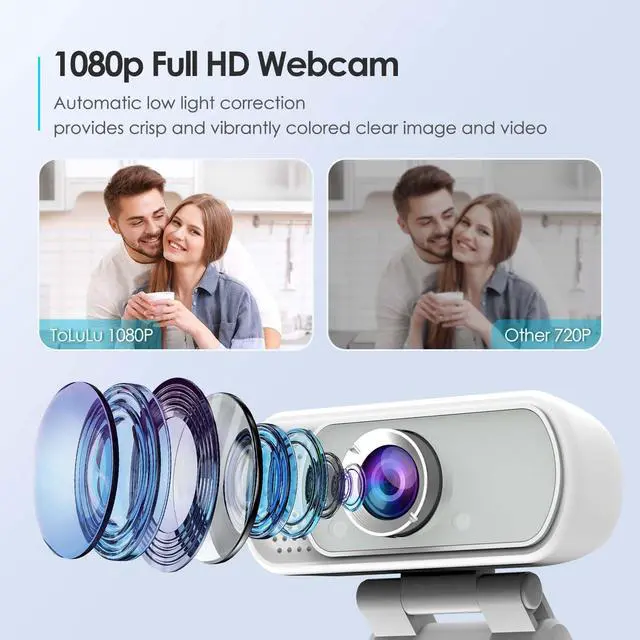 Alt view image 4 of 5 - Webcam with Tripod Privacy Shutter: 1080P FHD Web Camera with Mic, Plug & Play USB A USB C Webcam with Stand, White Wide Angle Noise-Canceling Microphone Compact Web Cam for Online Meeting Classes