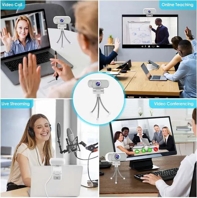 Alt view image 5 of 5 - Webcam with Tripod Privacy Shutter: 1080P FHD Web Camera with Mic, Plug & Play USB A USB C Webcam with Stand, White Wide Angle Noise-Canceling Microphone Compact Web Cam for Online Meeting Classes