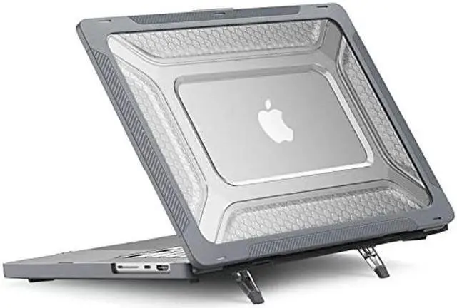 Alt view image 3 of 5 - Batianda Shockproof Case for New M4 MacBook Pro 16 inch 2024 2023 2021 M3 M2 Pro Max Chip,Honeycomb Surface Design Durable Protective Hard Shell with TPU Bumper and Fold Stand & Keyboard Cover, Grey