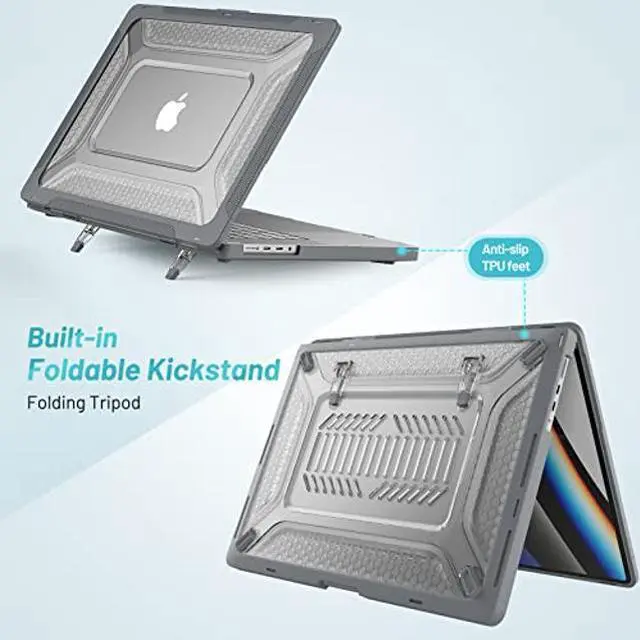 Alt view image 4 of 5 - Batianda Shockproof Case for New M4 MacBook Pro 16 inch 2024 2023 2021 M3 M2 Pro Max Chip,Honeycomb Surface Design Durable Protective Hard Shell with TPU Bumper and Fold Stand & Keyboard Cover, Grey