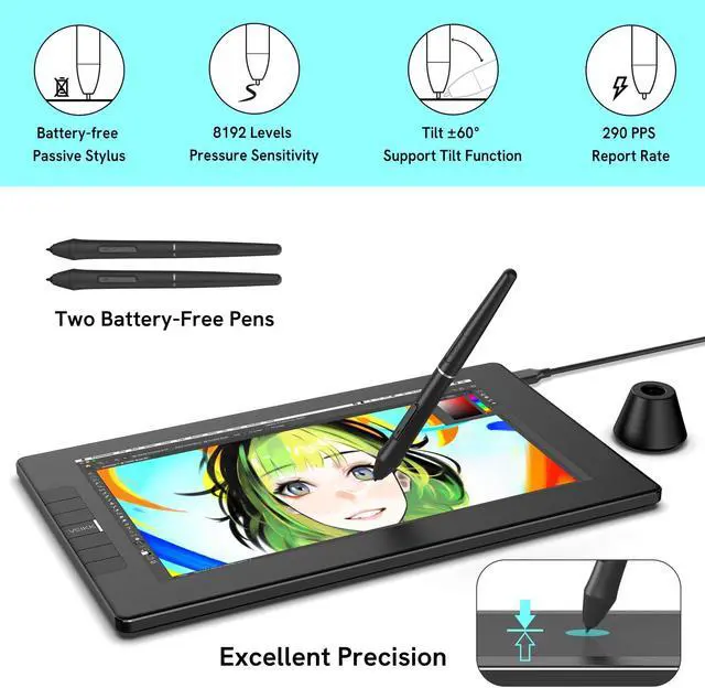 Alt view image 3 of 5 - VEIKK VK1200 11.6 inch Drawing Tablet with Screen, 8192 Levels Pressure Battery-Free Pen, Tilt Function, 6 Shortcut Keys, for Artists, Students, and Beginners