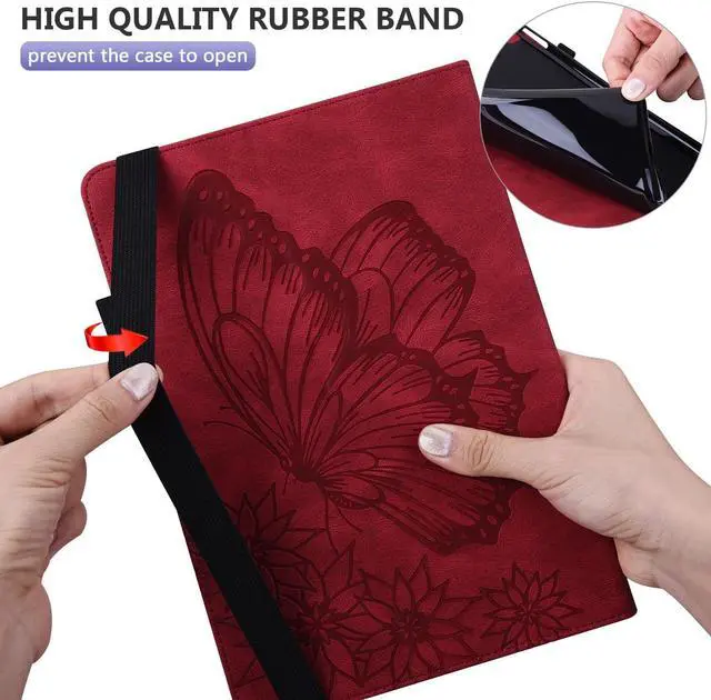 Alt view image 4 of 5 - Dteck for Fire Max 11 (13th Generation) Tablet Case 11" 2023, PU Leather Protective Fold Stand Case with Adjustable Viewing Angles, 4 Card Slots, Cute Butterfly Lightweight Slim Thin Folio Case, Red