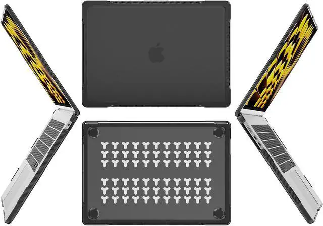 Alt view image 3 of 5 - Batianda Ultimate Laptop Case for M4 MacBook Air 15 inch 2025 A3241 2024 M3 A3114 2023 M2 A2941 Model Matte Carbon Fiber Edges Shockproof Anti-Scratch and Anti-Fingerprint, Black