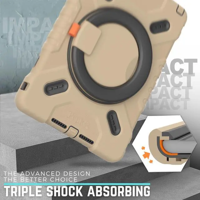 Alt view image 4 of 5 - PEPKOO Triple Shockproof Case for iPad 5th/6th Generation 9.7 inch 2017 2018, iPad Air 2 Gen, Heavy Duty Kid Boy Girl Cover with Pencil Holder/Handle Kickstand/Shoulder Strap, Camel