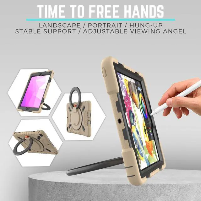 Alt view image 5 of 5 - PEPKOO Triple Shockproof Case for iPad 5th/6th Generation 9.7 inch 2017 2018, iPad Air 2 Gen, Heavy Duty Kid Boy Girl Cover with Pencil Holder/Handle Kickstand/Shoulder Strap, Camel