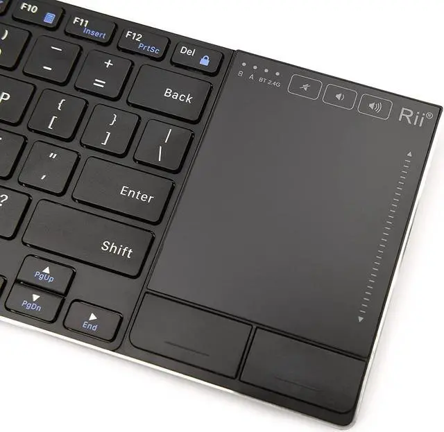 Alt view image 4 of 5 - Rii Wireless Bluetooth Keyboard,Multi Device Rechargeable Keyboard Stainless Steel Ultra Slim Bluetooth Keyboard with Multi-Touch Touchpad,Compatible with PC, Mac, Laptop(2.4G+BT New)