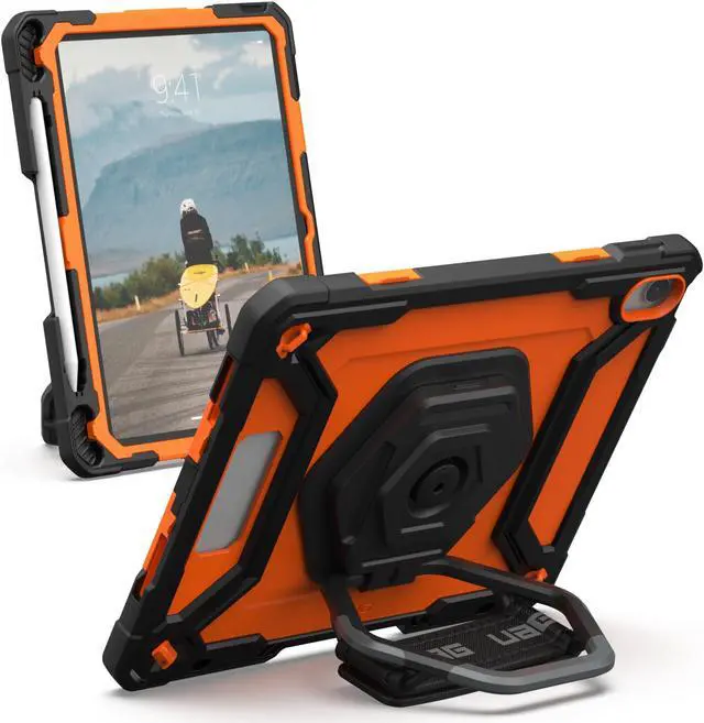 Main image of URBAN ARMOR GEAR UAG Designed for iPad 10.9" 10th Gen 2022 Case w/Built-in Screen Protector, Kickstand, Hand Strap Rugged Transparent Clear Military Grade Protective Cover Plasma Orange/Black