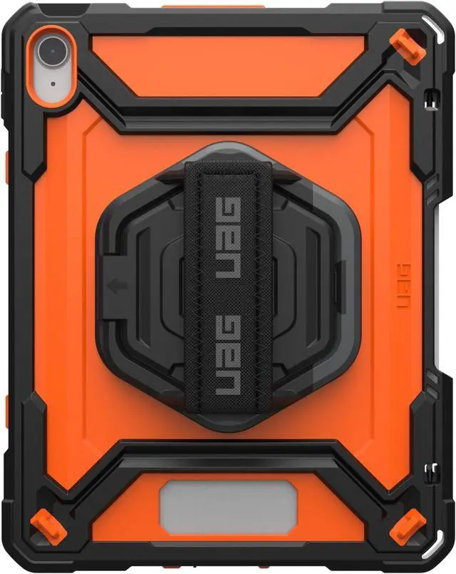 Alt view image 2 of 5 - URBAN ARMOR GEAR UAG Designed for iPad 10.9" 10th Gen 2022 Case w/Built-in Screen Protector, Kickstand, Hand Strap Rugged Transparent Clear Military Grade Protective Cover Plasma Orange/Black
