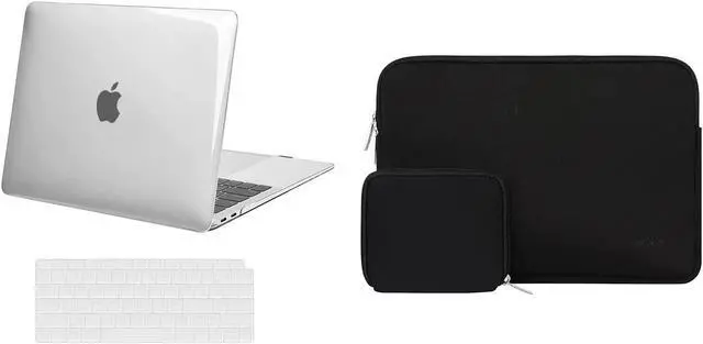 Main image of MOSISO Compatible with MacBook Air 13 inch Case 2018-2020 Rlease A2337 M1 A2179 A1932, Plastic Hard Shell Case&Neoprene Bag Cover with Small Case&Keyboard Cover, Crystal Clear&Black
