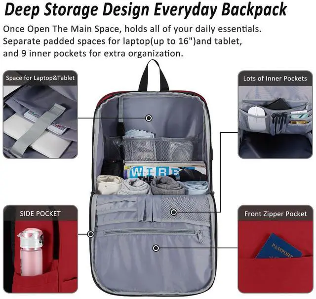 Alt view image 2 of 5 - MAXTOP Deep Storage Laptop Backpack with USB Charging Port[Water Resistant] College School Computer Bookbag Fits 17 Inch Laptop