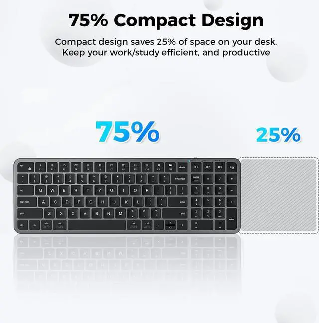 Alt view image 5 of 5 - iClever BK20 Bluetooth Keyboard, with Numeric Keypad, Multi-Device Rechargeable and Stable Connection Compact Size Wireless Keyboard for MacBook, Laptop, iPad, Tablet, Windows