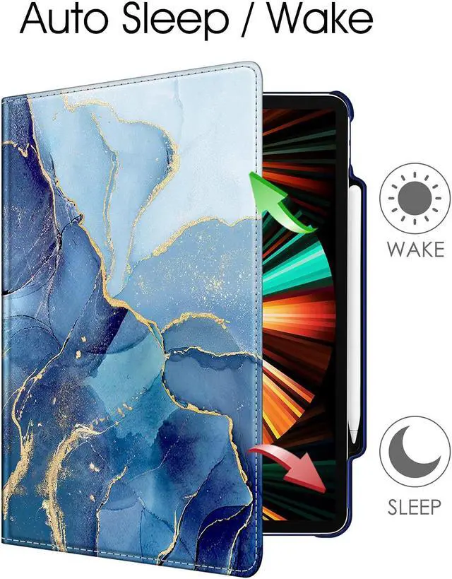 Alt view image 3 of 5 - Fintie Rotating Case for iPad Pro 12.9-inch 6th Generation 2022-360 Degree Swiveling Protective Cover with Pencil Holder, Auto Sleep/Wake, Also Fit iPad Pro 12.9" 5th/4th/3rd Gen, Ocean Marble