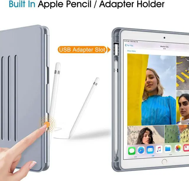 Alt view image 4 of 5 - Fintie Magnetic Stand Case for iPad Air 10.5" (3rd Generation) 2019 / iPad Pro 10.5" 2017, Multi-Angle Viewing Rugged Soft TPU Back Cover with Pencil Holder, Auto Wake/Sleep, Cloudy Blue