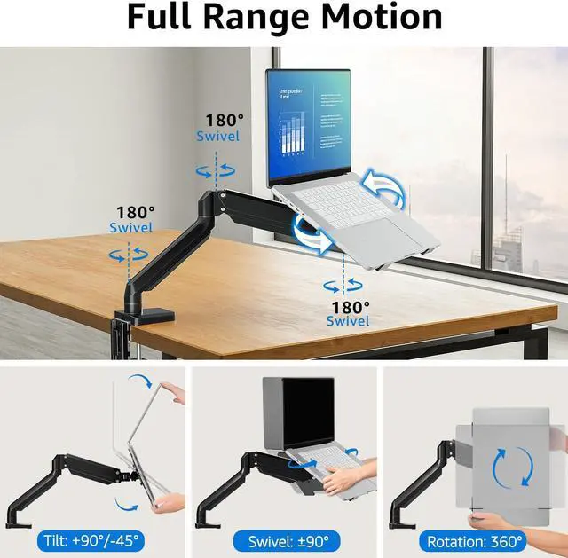Alt view image 2 of 5 - MOUNTUP Dual Monitor Stand Mount for Glass Desk, with Desk Reinforcement Plate - MOUNTUP Laptop Arm Mount for Desk Holds 3.3-17.6lbs, Single Laptop Computer Desk Mount for 13-17 Inch Notebook Fully Ad