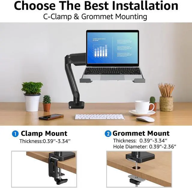Alt view image 4 of 5 - MOUNTUP Dual Monitor Stand Mount for Glass Desk, with Desk Reinforcement Plate - MOUNTUP Laptop Arm Mount for Desk Holds 3.3-17.6lbs, Single Laptop Computer Desk Mount for 13-17 Inch Notebook Fully Ad