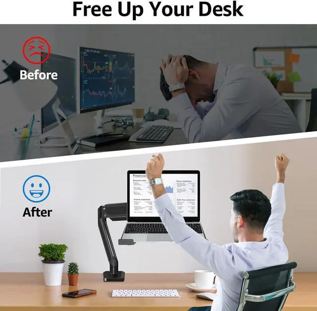 Alt view image 3 of 5 - MOUNTUP Dual Monitor Stand Mount for Glass Desk, with Desk Reinforcement Plate - MOUNTUP Laptop Arm Mount for Desk Holds 3.3-17.6lbs, Single Laptop Computer Desk Mount for 13-17 Inch Notebook Fully Ad