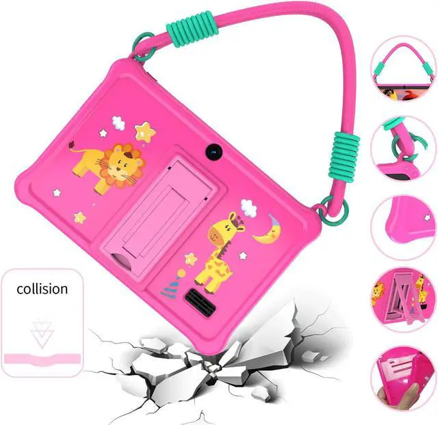 Alt view image 2 of 5 - PRITOM Lanyard Kids Tablet 7 inch, 32GB Toddler Tablet Android 13 with WiFi, Dual Camera, Education, Games, Kids Software Pre-Installed, Parental Control, Pink