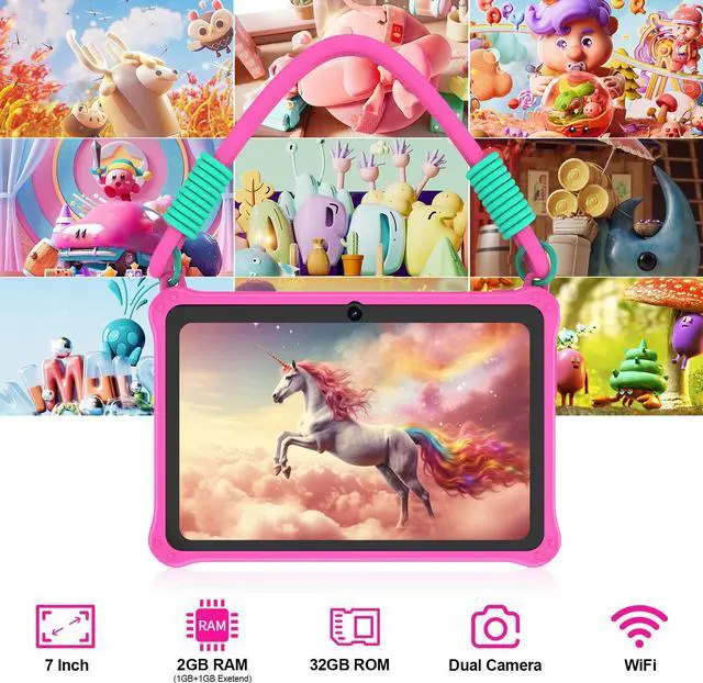 Alt view image 4 of 5 - PRITOM Lanyard Kids Tablet 7 inch, 32GB Toddler Tablet Android 13 with WiFi, Dual Camera, Education, Games, Kids Software Pre-Installed, Parental Control, Pink