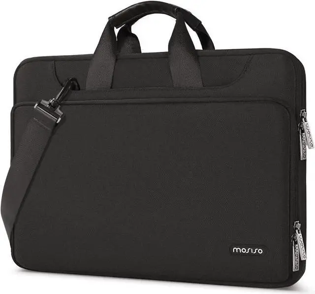 Main image of MOSISO 360 Protective Laptop Shoulder Bag Compatible with MacBook Air 15 M4 A3241 M3 A3114 M2 A2941/Pro 16 inch M4 M3 M2 M1, 15-15.6 inch Notebook,Matching Color Sleeve with Belt, Black