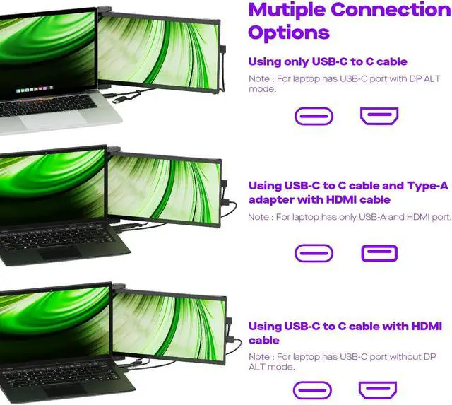 Alt view image 3 of 5 - New Nexus 14.1" FHD 1080P Laptop Screen Extender, USB C/USB A/HDMI Plug and Play Laptop Monitor, IPS Ultra Slim Portable Monitor for 14"-17" Laptops, Compatible with Windows/macOS/Android/Switch