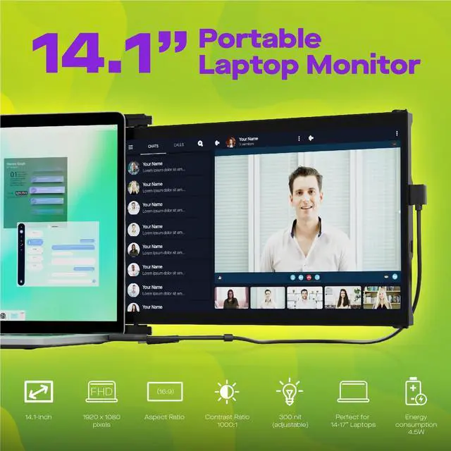 Alt view image 4 of 5 - New Nexus 14.1" FHD 1080P Laptop Screen Extender, USB C/USB A/HDMI Plug and Play Laptop Monitor, IPS Ultra Slim Portable Monitor for 14"-17" Laptops, Compatible with Windows/macOS/Android/Switch