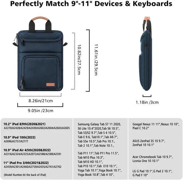 Alt view image 2 of 5 - MoKo 9-11 Inch Tablet Sleeve Bag - Carrying Case Fits iPad Air, Pro 11, Tab S8/S9, with Shoulder Strap, Handle and Pockets, Indigo