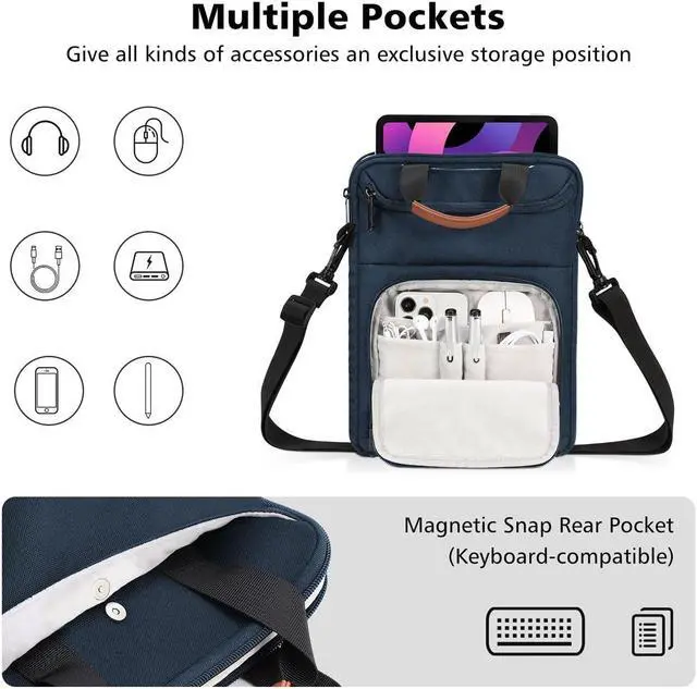 Alt view image 3 of 5 - MoKo 9-11 Inch Tablet Sleeve Bag - Carrying Case Fits iPad Air, Pro 11, Tab S8/S9, with Shoulder Strap, Handle and Pockets, Indigo