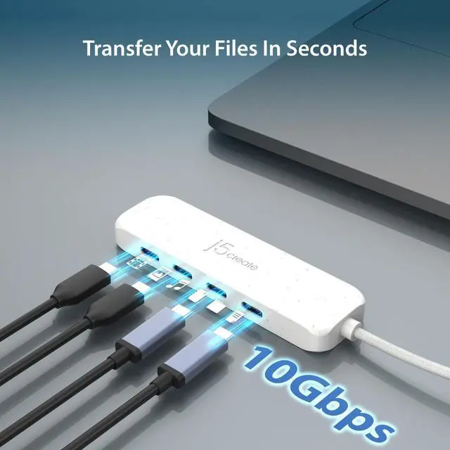 Alt view image 5 of 5 - j5create 4-in-1 USB-C to 4-Port 10Gbps Type-C Hub, Eco-Friendly, Compatible with MacBook Pro, MacBook Air, iPad, Mac mini, Windows Laptop, and More(JCH345EW)