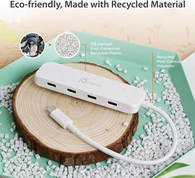 Alt view image 3 of 5 - j5create 4-in-1 USB-C to 4-Port 10Gbps Type-C Hub, Eco-Friendly, Compatible with MacBook Pro, MacBook Air, iPad, Mac mini, Windows Laptop, and More(JCH345EW)