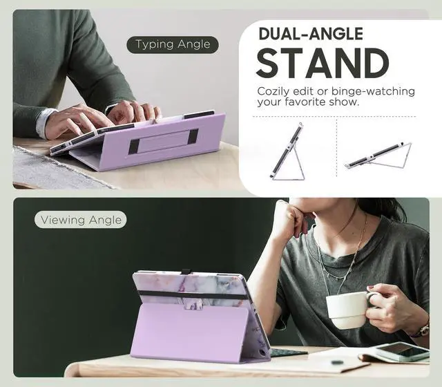 Alt view image 4 of 5 - MoKo Case Fits All-New Kindle Fire HD 10 & 10 Plus Tablet (13th/11th Generation, 2023/2021 Release) 10.1" - Slim Folding Stand Cover with Auto Wake/Sleep, Purple Marble