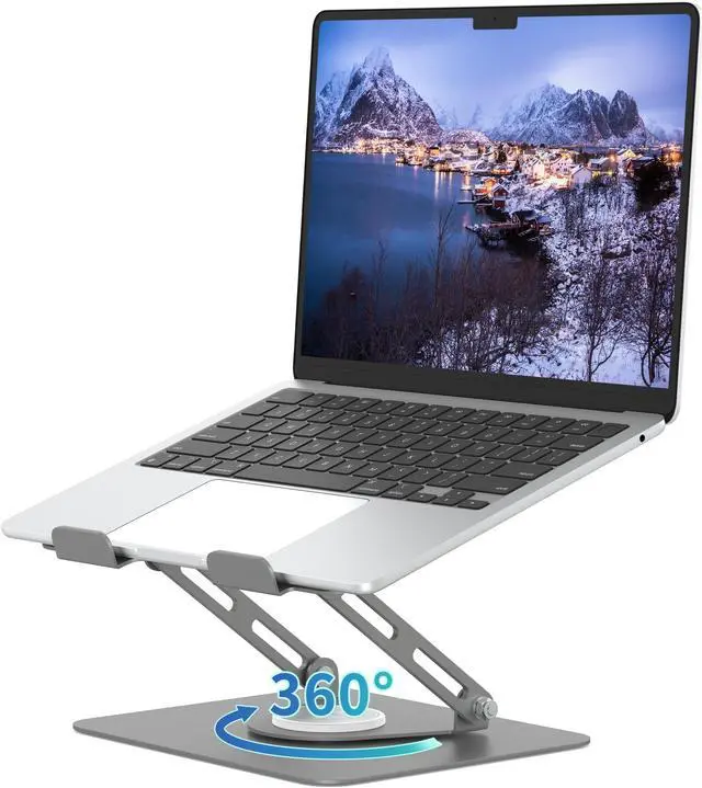 Main image of ALASHI Laptop Stand for Desk with 360° Rotating Base, Multi-Angle Adjustable Laptop Stands, Foldable Laptop Riser Compatible with 10 to 15.6 Inches PC Computer, Grey