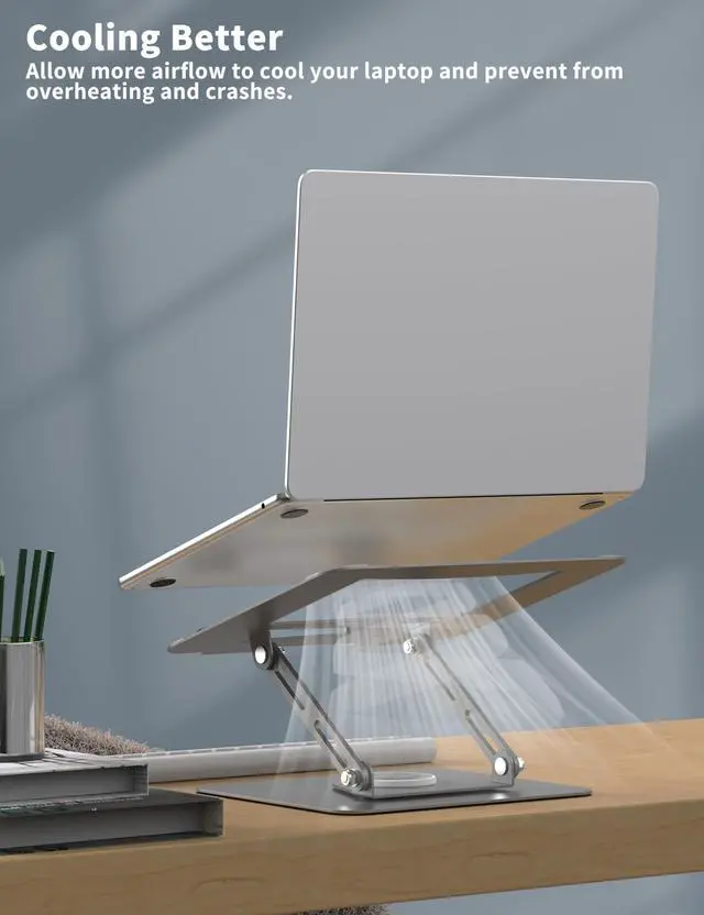 Alt view image 4 of 5 - ALASHI Laptop Stand for Desk with 360° Rotating Base, Multi-Angle Adjustable Laptop Stands, Foldable Laptop Riser Compatible with 10 to 15.6 Inches PC Computer, Grey