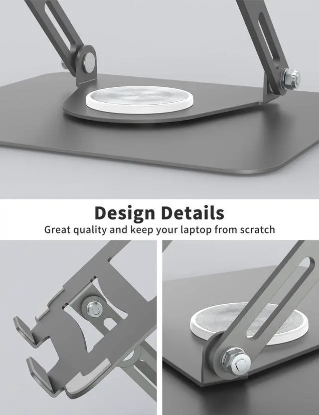 Alt view image 5 of 5 - ALASHI Laptop Stand for Desk with 360° Rotating Base, Multi-Angle Adjustable Laptop Stands, Foldable Laptop Riser Compatible with 10 to 15.6 Inches PC Computer, Grey