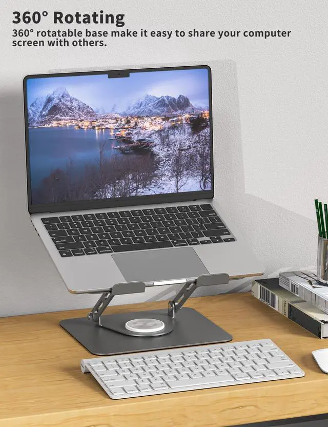 Alt view image 3 of 5 - ALASHI Laptop Stand for Desk with 360° Rotating Base, Multi-Angle Adjustable Laptop Stands, Foldable Laptop Riser Compatible with 10 to 15.6 Inches PC Computer, Grey