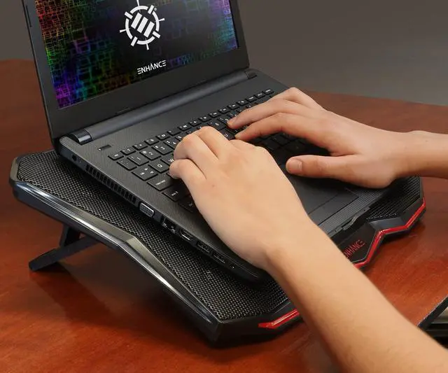 Alt view image 2 of 5 - ENHANCE Cryogen 5 Gaming Laptop Cooling Pad Stand - Laptop Cooler with 7 Adjustable Height Settings & Dual USB Ports up to 17 inches - 1 Ultra Quiet High Performance LED Fan 800 RPM - Red