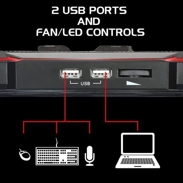 Alt view image 4 of 5 - ENHANCE Cryogen 5 Gaming Laptop Cooling Pad Stand - Laptop Cooler with 7 Adjustable Height Settings & Dual USB Ports up to 17 inches - 1 Ultra Quiet High Performance LED Fan 800 RPM - Red