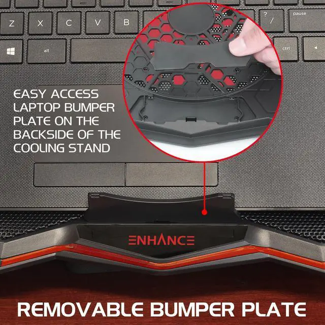 Alt view image 5 of 5 - ENHANCE Cryogen 5 Gaming Laptop Cooling Pad Stand - Laptop Cooler with 7 Adjustable Height Settings & Dual USB Ports up to 17 inches - 1 Ultra Quiet High Performance LED Fan 800 RPM - Red