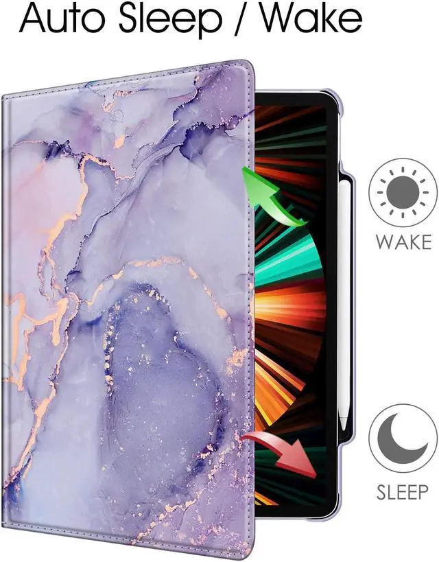 Alt view image 3 of 5 - Fintie Rotating Case for iPad Pro 12.9-inch 6th Generation 2022-360 Degree Swiveling Protective Cover with Pencil Holder, Auto Sleep/Wake, Also Fit iPad Pro 12.9" 5th/4th/3rd Gen, Lilac Marble