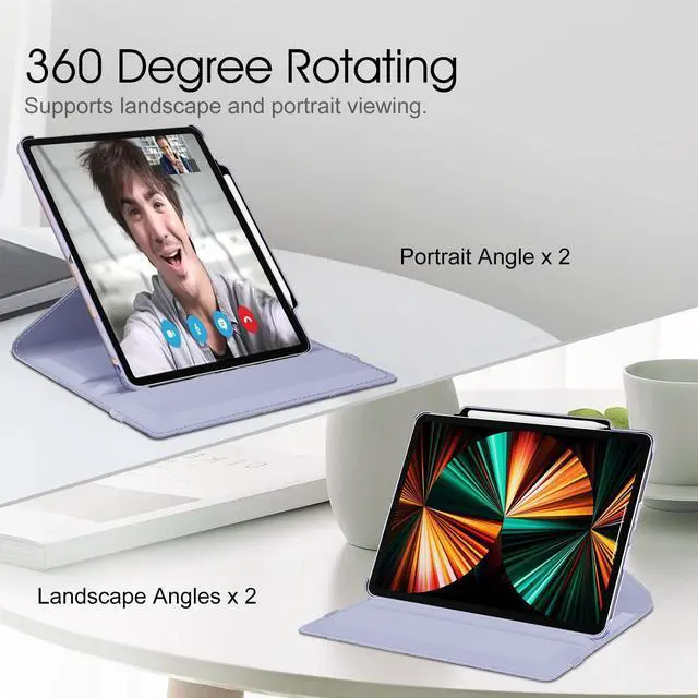 Alt view image 4 of 5 - Fintie Rotating Case for iPad Pro 12.9-inch 6th Generation 2022-360 Degree Swiveling Protective Cover with Pencil Holder, Auto Sleep/Wake, Also Fit iPad Pro 12.9" 5th/4th/3rd Gen, Lilac Marble
