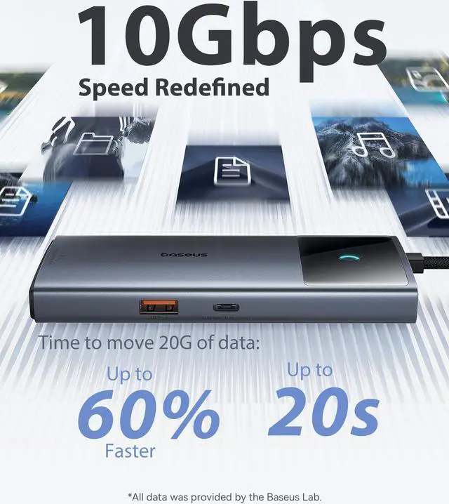 Alt view image 3 of 5 - Baseus 10Gbps USB C Hub, 3 USB A/C Data Ports, 4K@60Hz HDMI, Gigabit Ethernet, 100W PD, 6 in 1 USB C Docking Station Compatible for iPhone 15/Dell/HP/Mac/iPad/Microsoft/Steam Deck