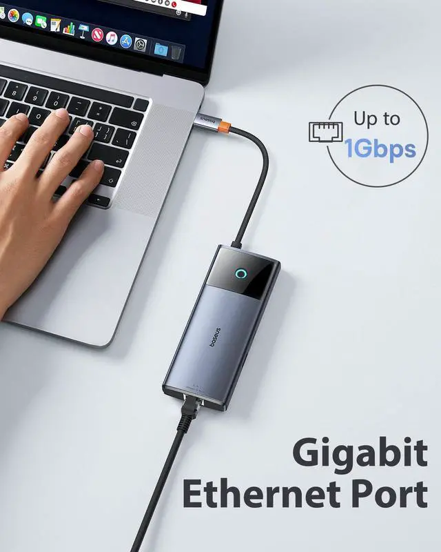 Alt view image 4 of 5 - Baseus 10Gbps USB C Hub, 3 USB A/C Data Ports, 4K@60Hz HDMI, Gigabit Ethernet, 100W PD, 6 in 1 USB C Docking Station Compatible for iPhone 15/Dell/HP/Mac/iPad/Microsoft/Steam Deck