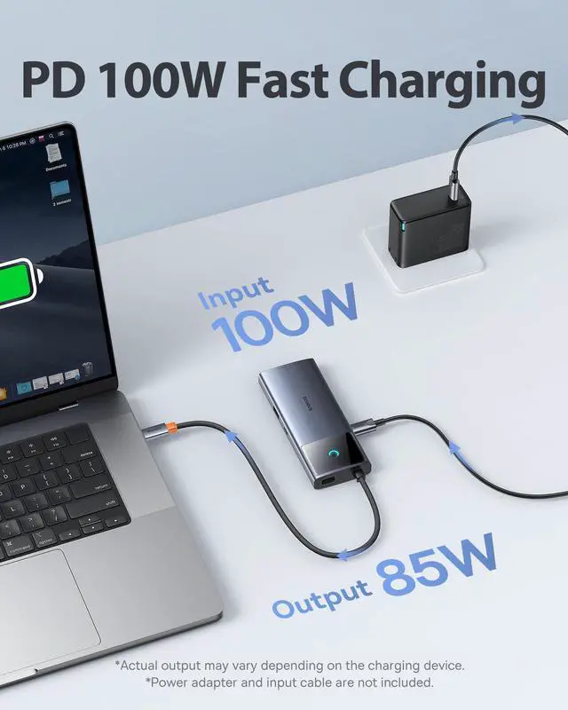 Alt view image 5 of 5 - Baseus 10Gbps USB C Hub, 3 USB A/C Data Ports, 4K@60Hz HDMI, Gigabit Ethernet, 100W PD, 6 in 1 USB C Docking Station Compatible for iPhone 15/Dell/HP/Mac/iPad/Microsoft/Steam Deck